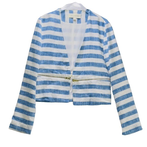 DANCE & MARVEL Women’s Jacket Linen Blend lined Cropped Gold-tone Zipper Size M - Picture 3 of 7